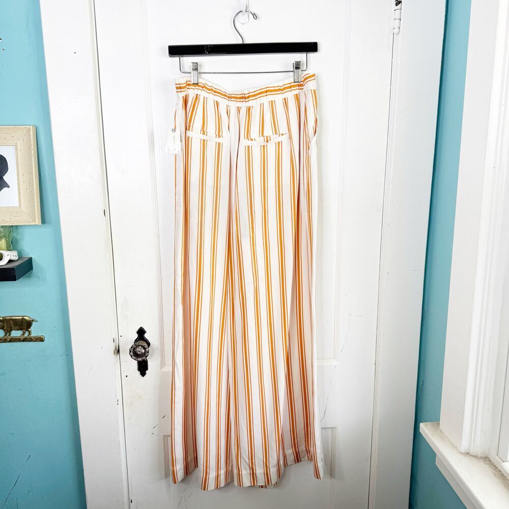 MAEVE Sunshine Wide Leg Satin Striped Pants Yellow White NEW Anthropologie 8 NWT - Picture 11 of 16